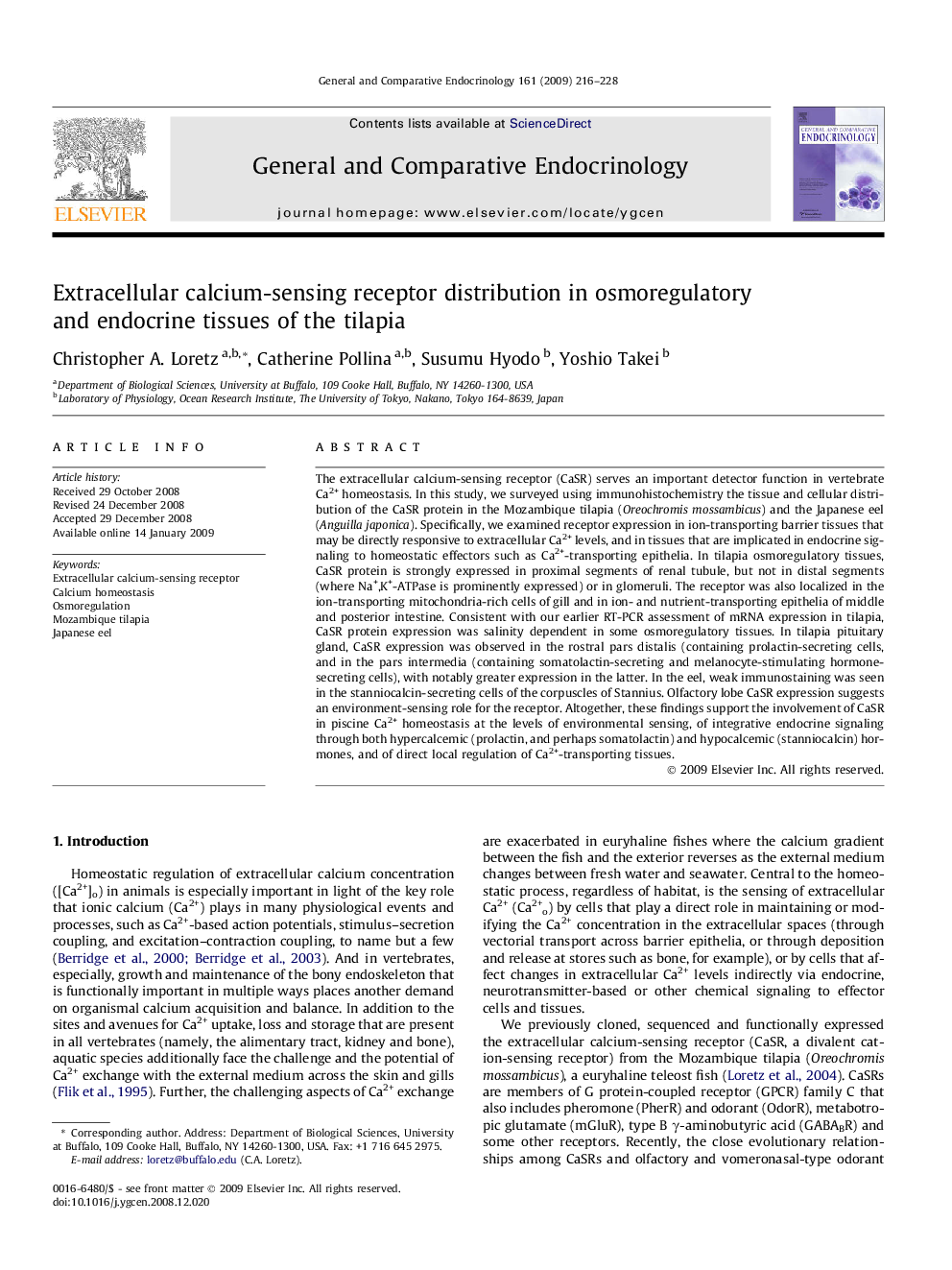 Extracellular calcium-sensing receptor distribution in osmoregulatory and endocrine tissues of the tilapia