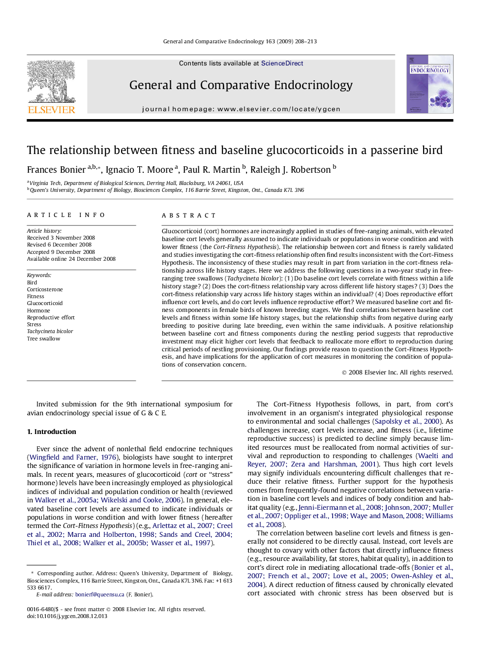 The relationship between fitness and baseline glucocorticoids in a passerine bird