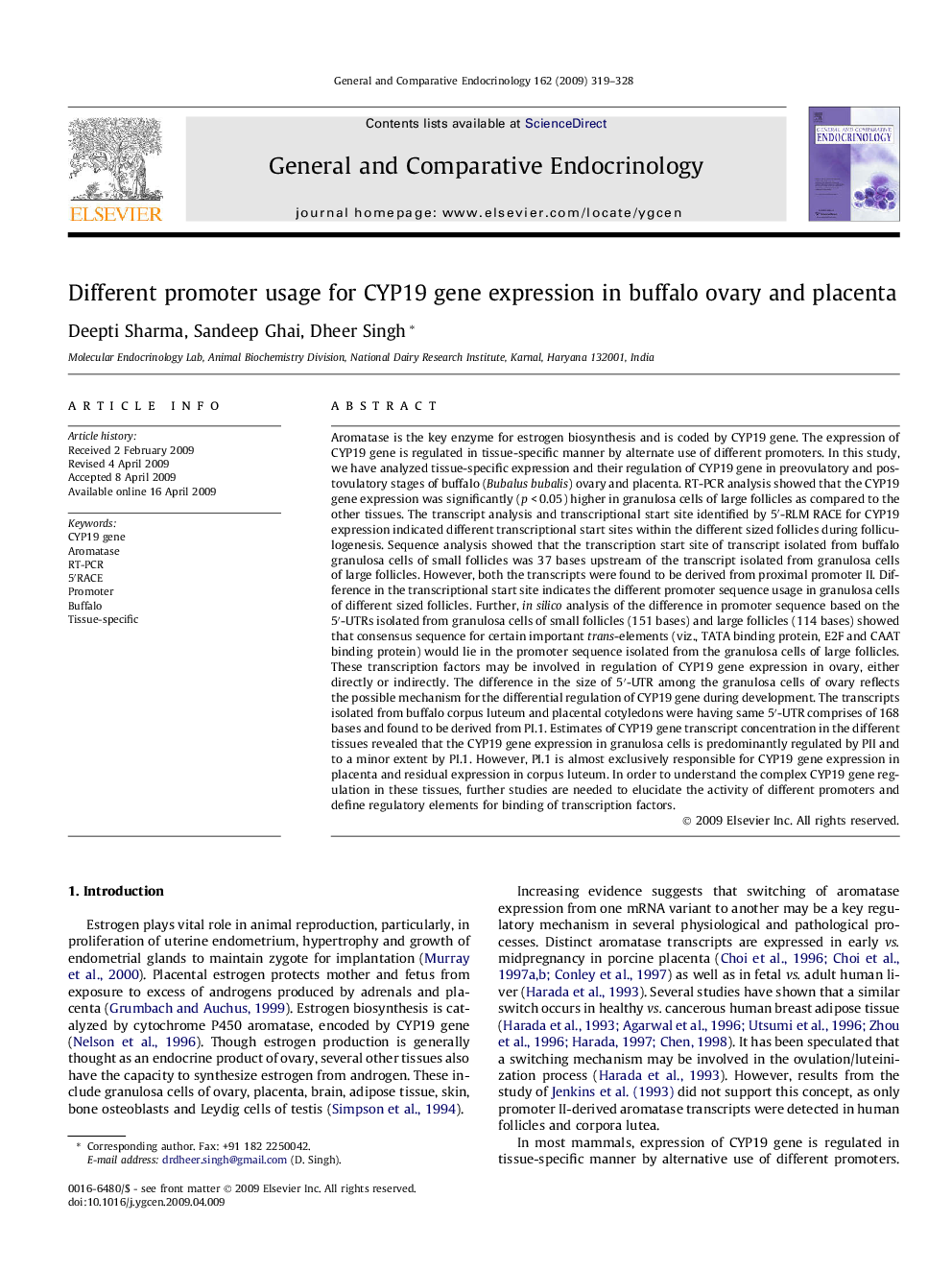 Different promoter usage for CYP19 gene expression in buffalo ovary and placenta