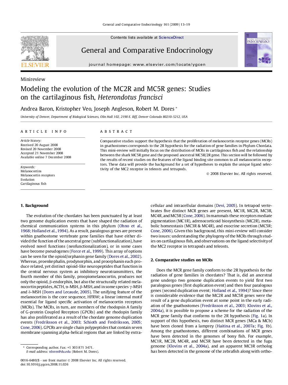 عکس صفحه اول مقاله: Modeling the evolution of the MC2R and MC5R genes: Studies on the cartilaginous fish, Heterondotus francisci Modeling the evolution of the MC2R and MC5R genes: Studies on the cartilaginous fish, Heterondotus francisci