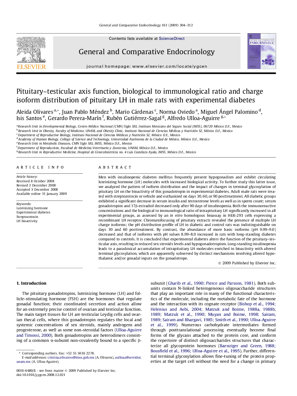 Pituitary–testicular axis function, biological to immunological ratio and charge isoform distribution of pituitary LH in male rats with experimental diabetes