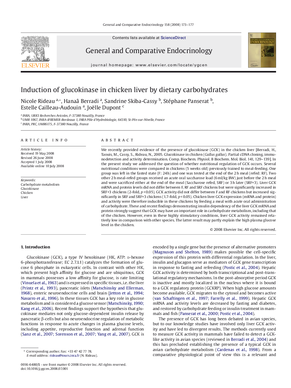 Induction of glucokinase in chicken liver by dietary carbohydrates