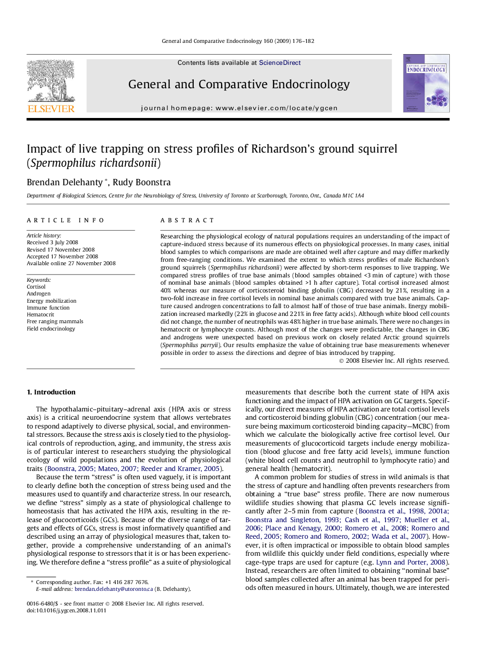 Impact of live trapping on stress profiles of Richardson’s ground squirrel (Spermophilus richardsonii)