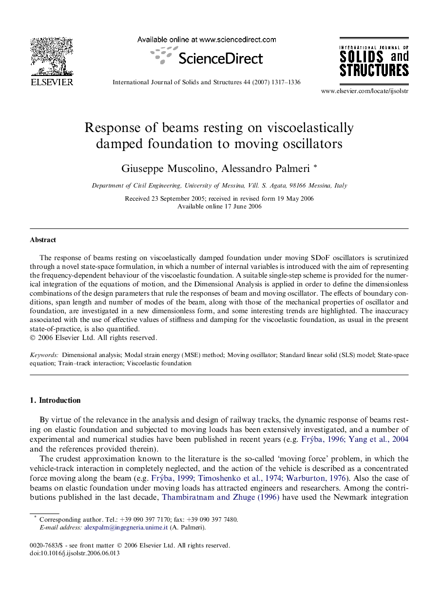 Response of beams resting on viscoelastically damped foundation to moving oscillators