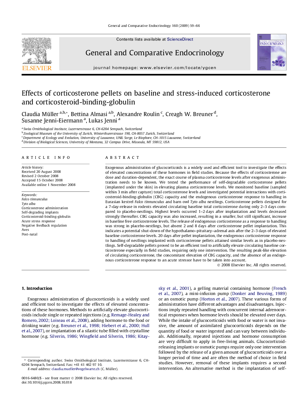 Effects of corticosterone pellets on baseline and stress-induced corticosterone and corticosteroid-binding-globulin