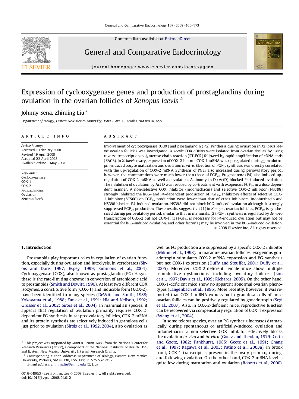 Expression of cyclooxygenase genes and production of prostaglandins during ovulation in the ovarian follicles of Xenopus laevis 