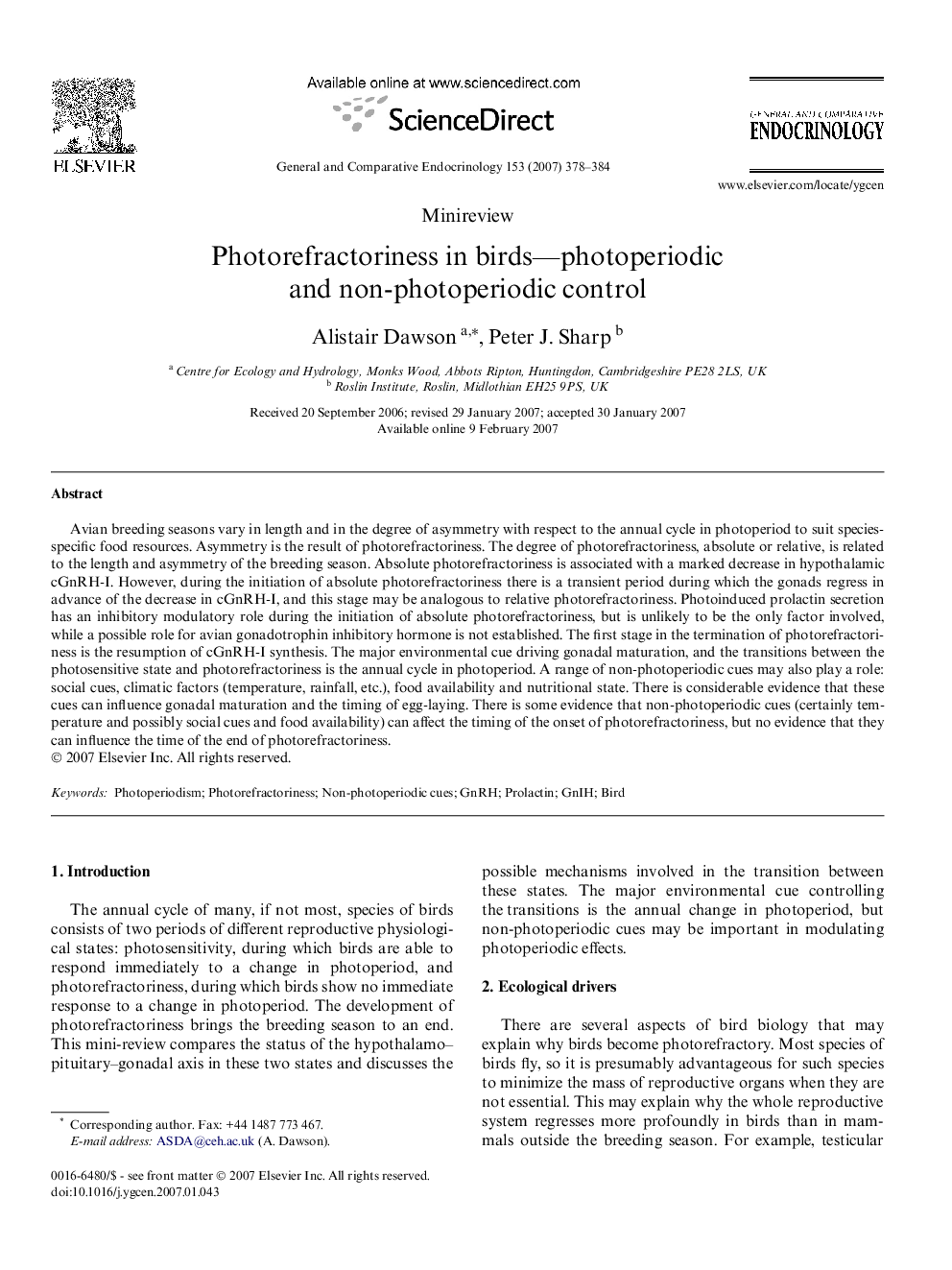 Photorefractoriness in birds—photoperiodic and non-photoperiodic control