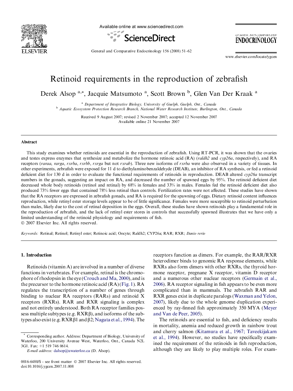 Retinoid requirements in the reproduction of zebrafish