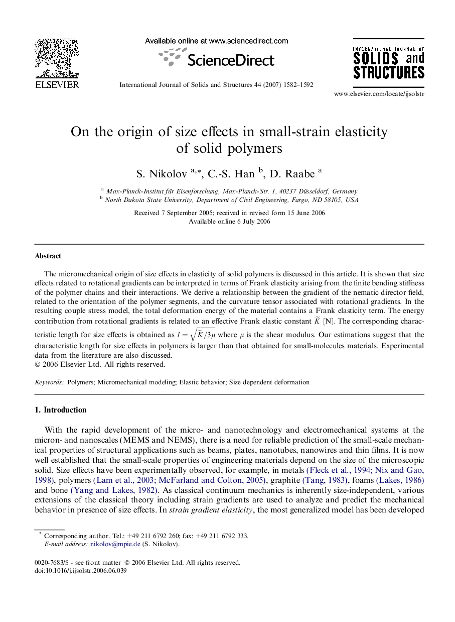 On the origin of size effects in small-strain elasticity of solid polymers