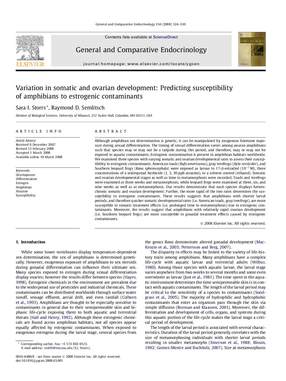 Variation in somatic and ovarian development: Predicting susceptibility of amphibians to estrogenic contaminants