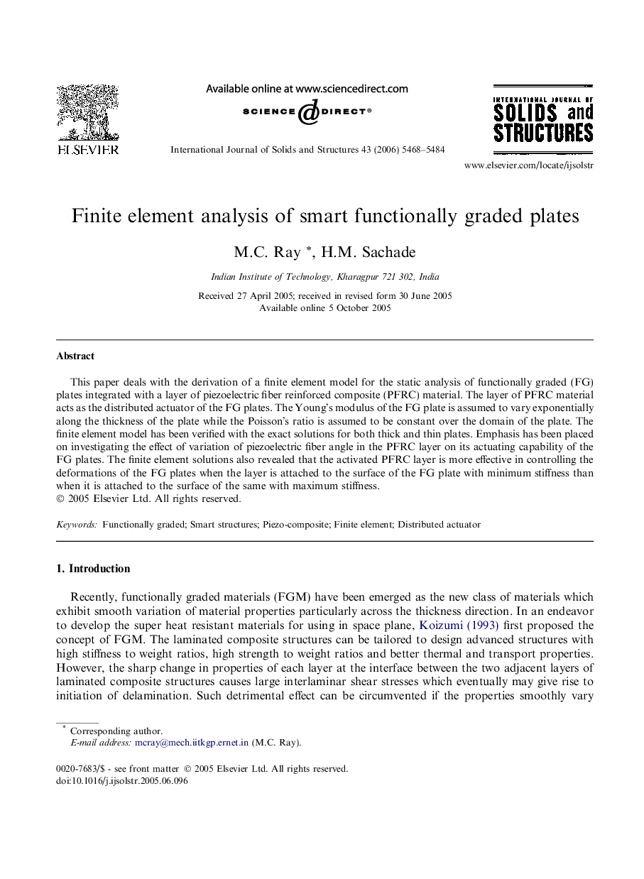 Finite element analysis of smart functionally graded plates