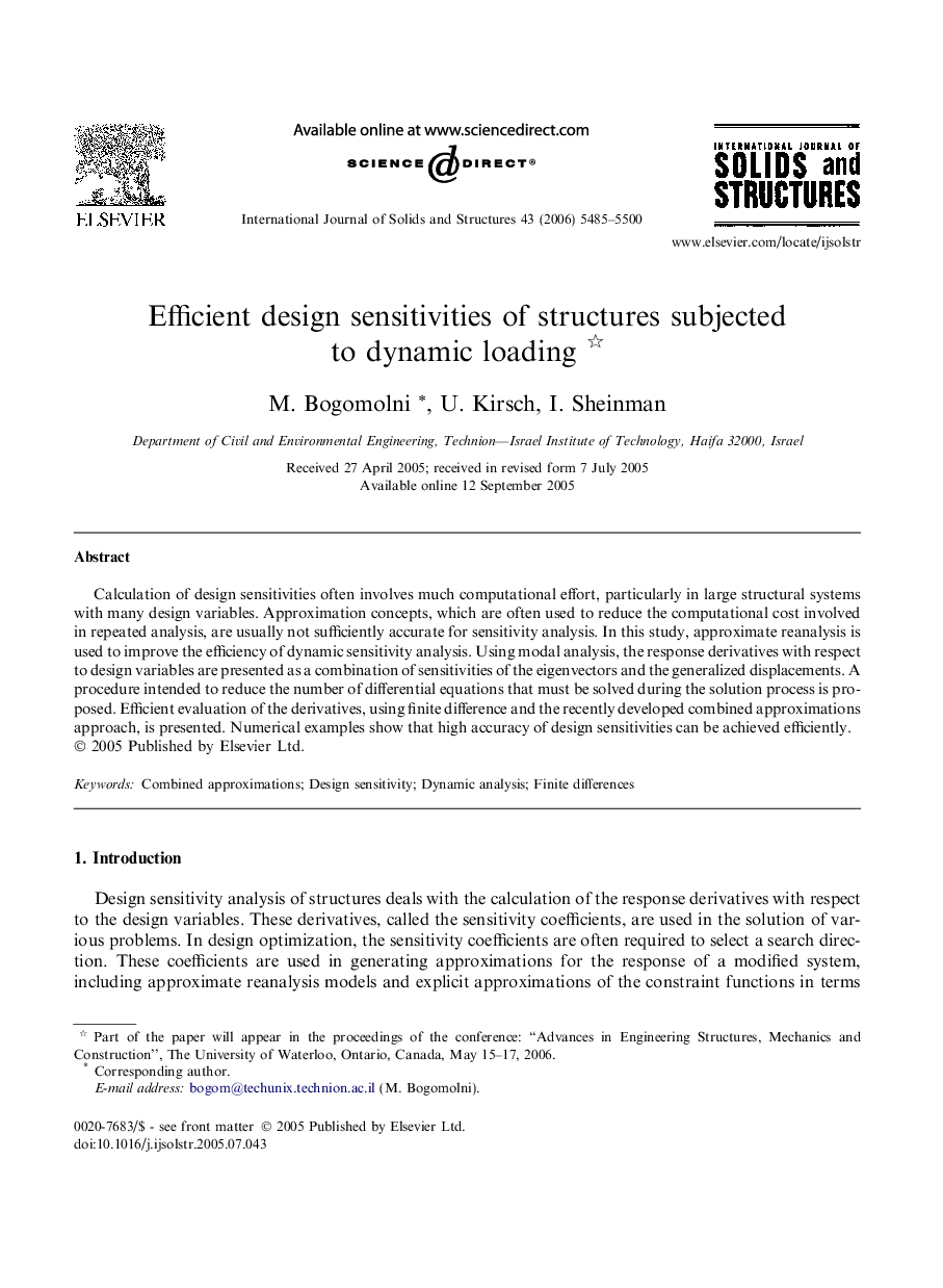 Efficient design sensitivities of structures subjected to dynamic loading 