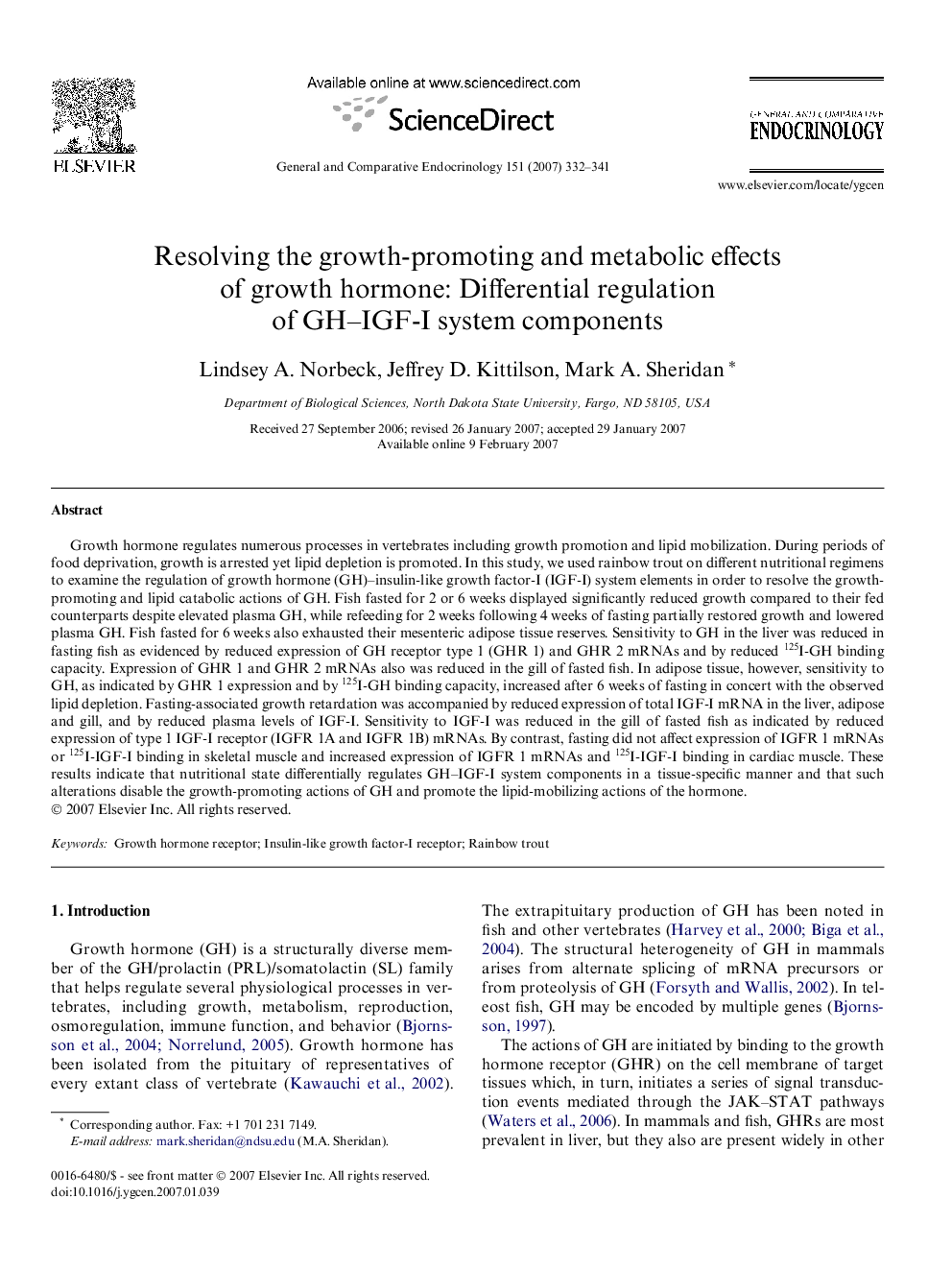 Resolving the growth-promoting and metabolic effects of growth hormone: Differential regulation of GH–IGF-I system components