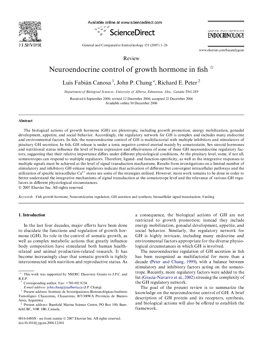 Neuroendocrine control of growth hormone in fish 