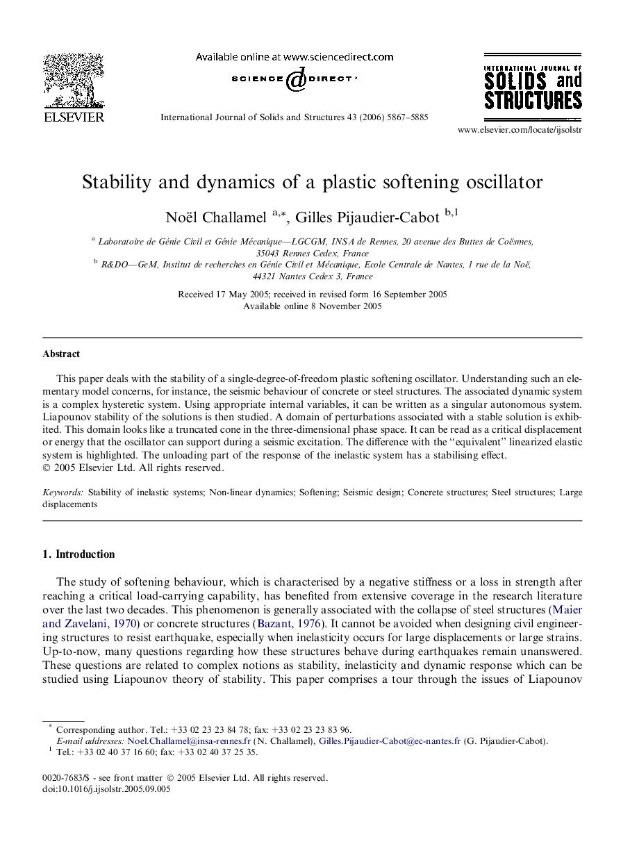 Stability and dynamics of a plastic softening oscillator