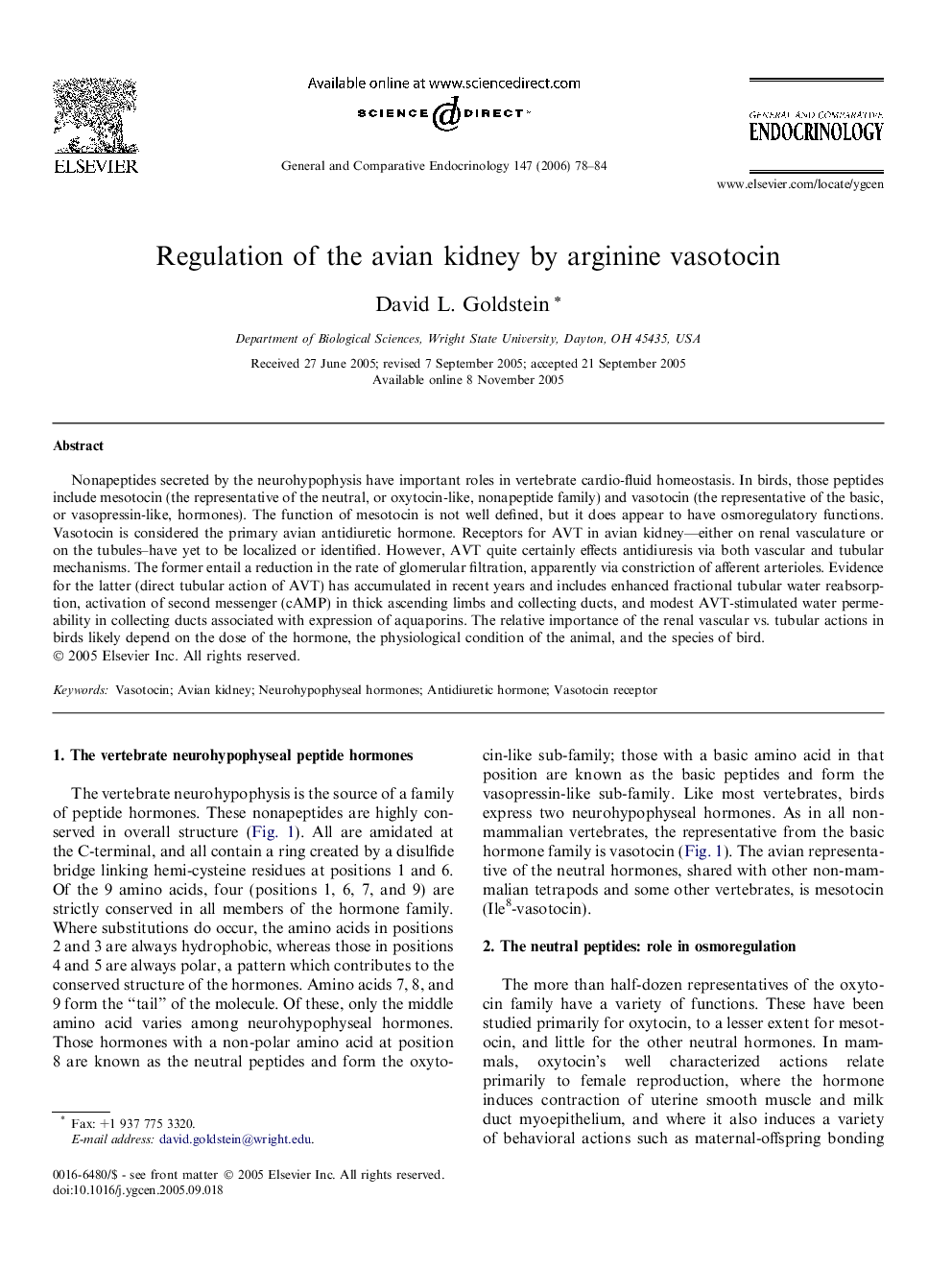 Regulation of the avian kidney by arginine vasotocin