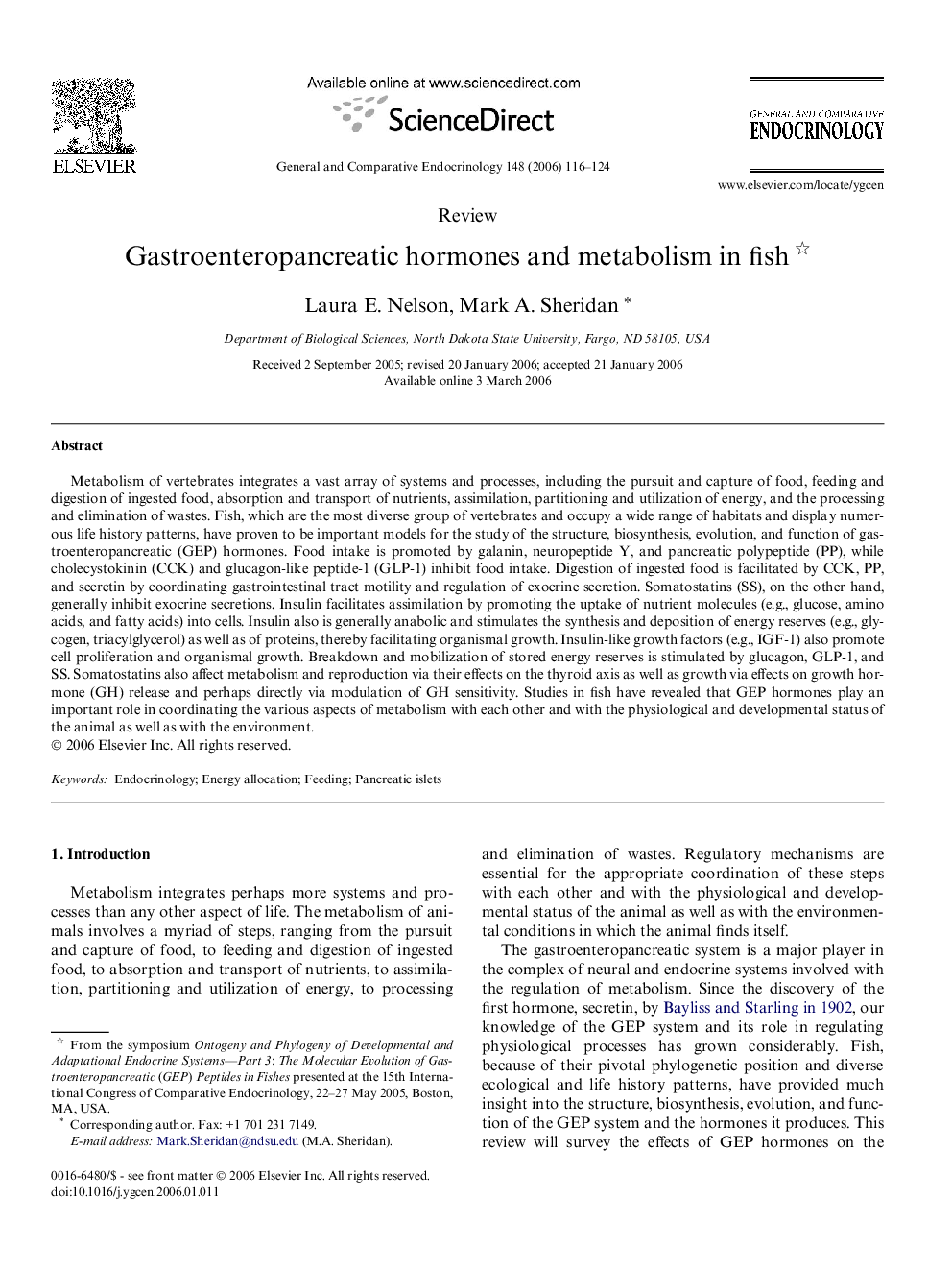 Gastroenteropancreatic hormones and metabolism in fish 