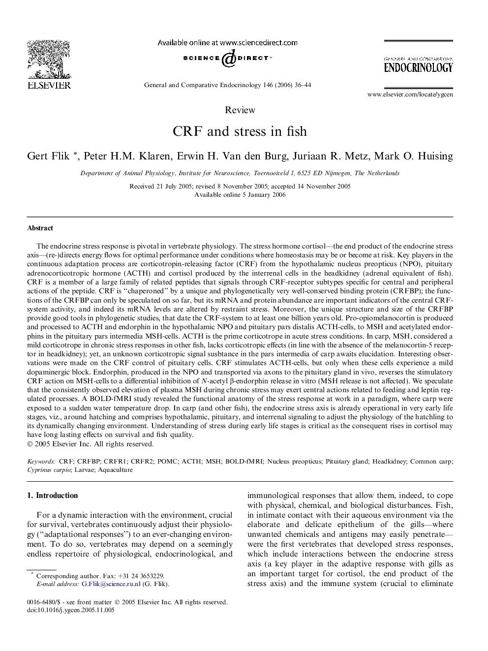 CRF and stress in fish