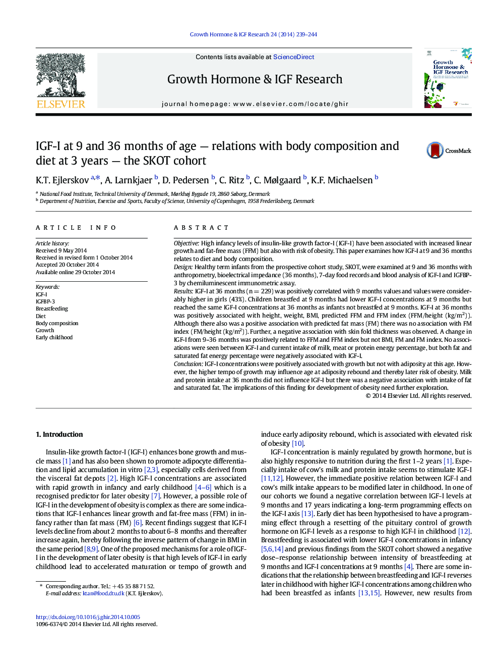 IGF-I at 9 and 36 months of age — relations with body composition and diet at 3 years — the SKOT cohort