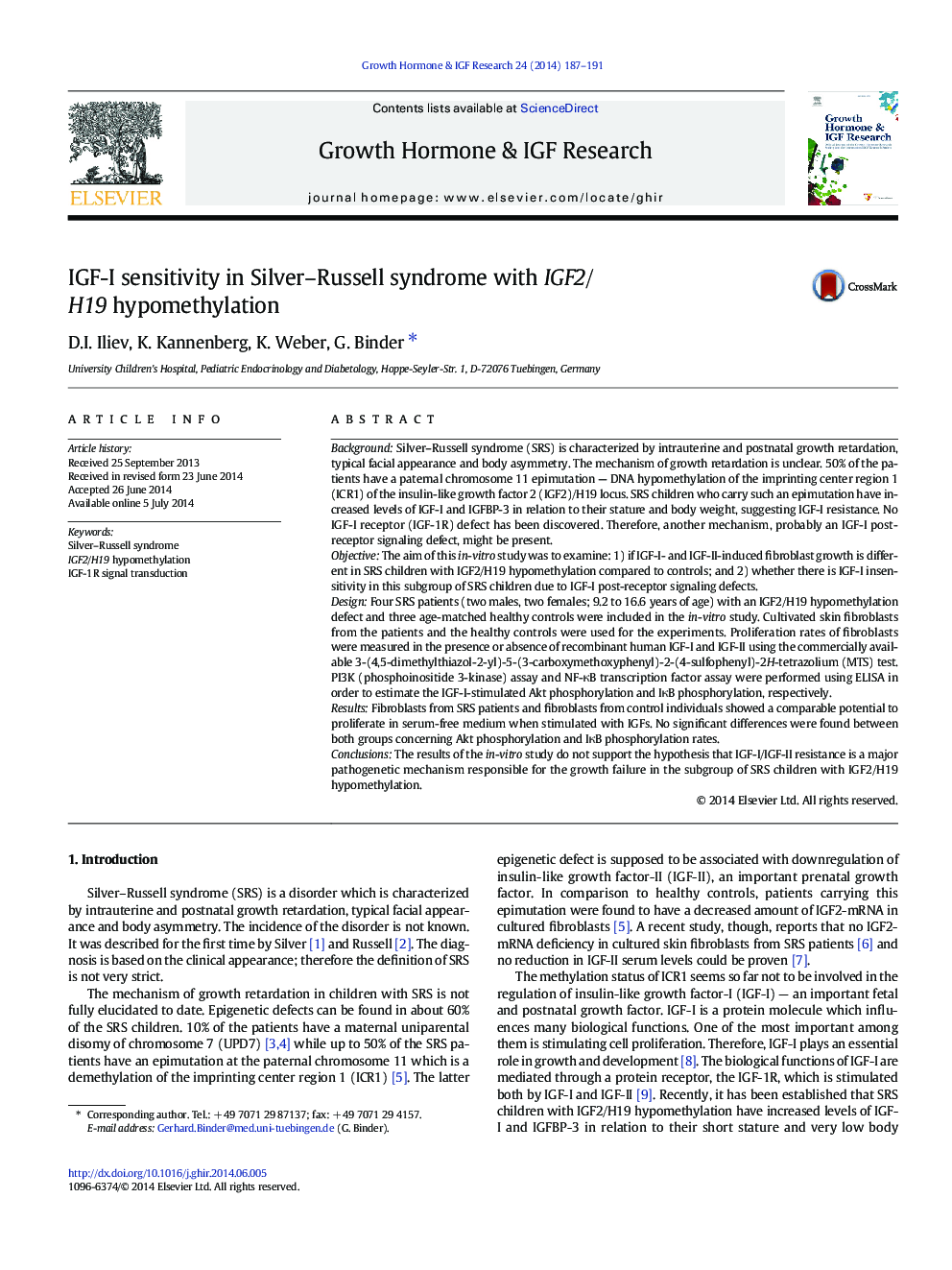 IGF-I sensitivity in Silver–Russell syndrome with IGF2/H19 hypomethylation