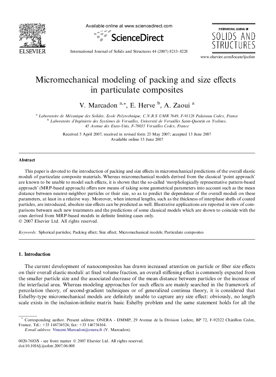 Micromechanical modeling of packing and size effects in particulate composites