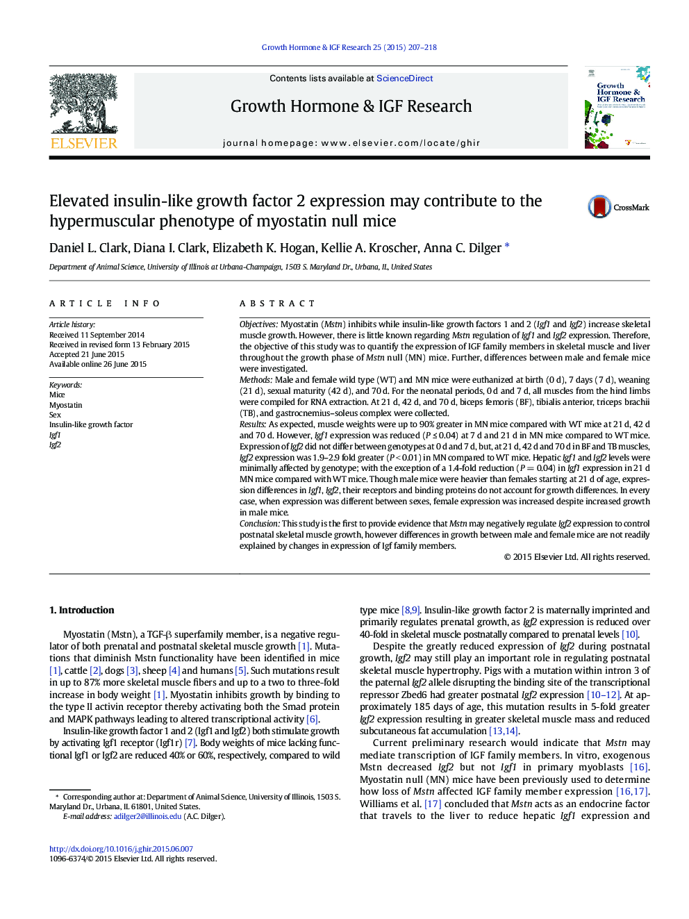 Elevated insulin-like growth factor 2 expression may contribute to the hypermuscular phenotype of myostatin null mice