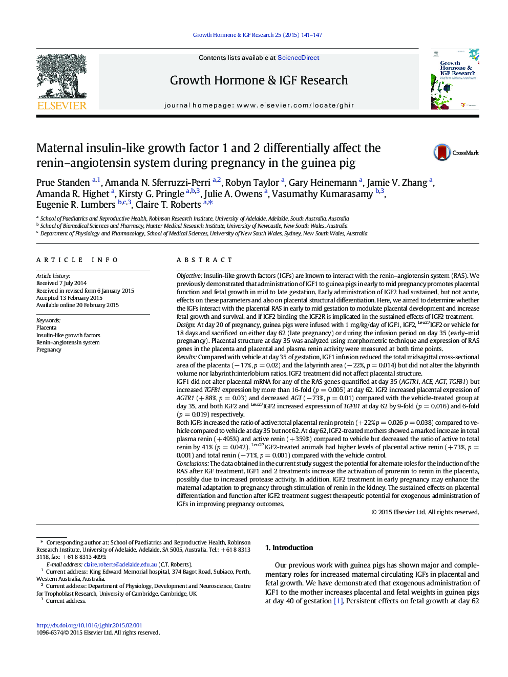 Maternal insulin-like growth factor 1 and 2 differentially affect the renin-angiotensin system during pregnancy in the guinea pig