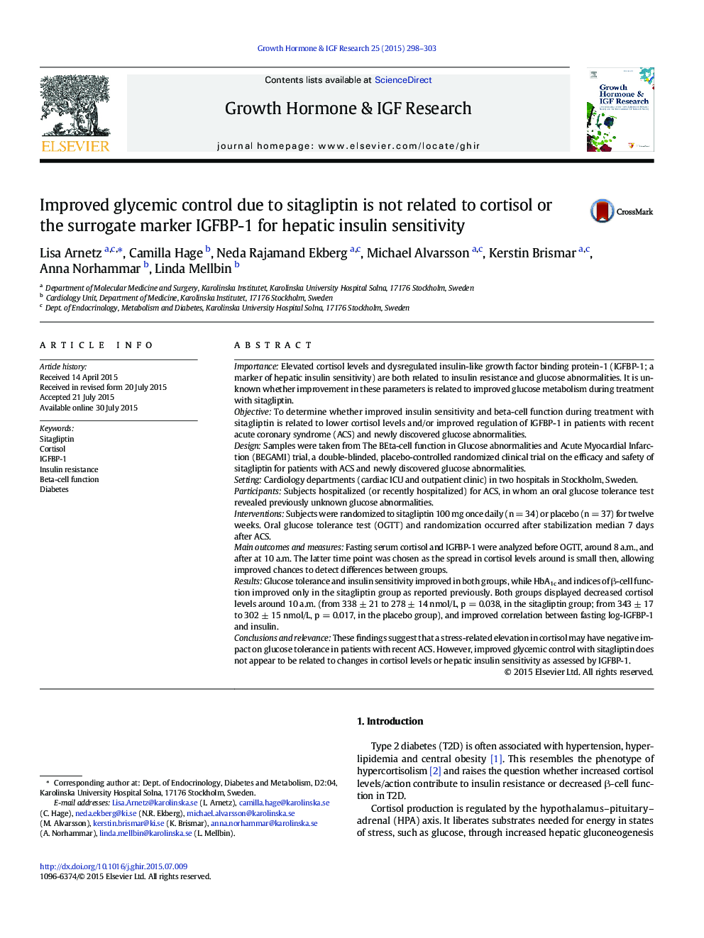 عکس صفحه اول مقاله: Improved glycemic control due to sitagliptin is not related to cortisol or the surrogate marker IGFBP-1 for hepatic insulin sensitivity Improved glycemic control due to sitagliptin is not related to cortisol or the surrogate marker IGFBP-1 for hepatic insulin sensitivity