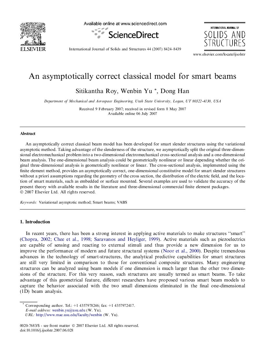 An asymptotically correct classical model for smart beams