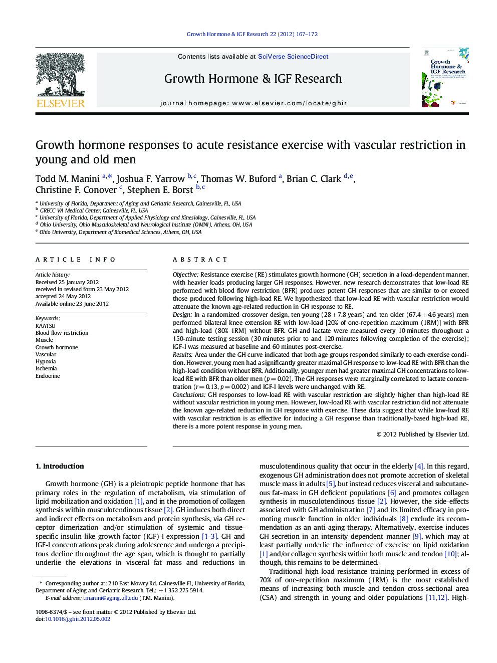 Growth hormone responses to acute resistance exercise with vascular restriction in young and old men