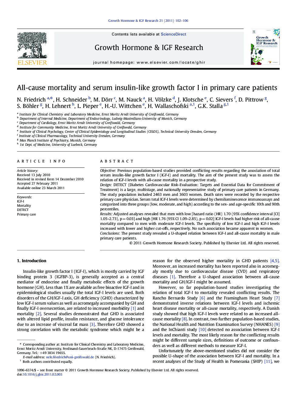 All-cause mortality and serum insulin-like growth factor I in primary care patients