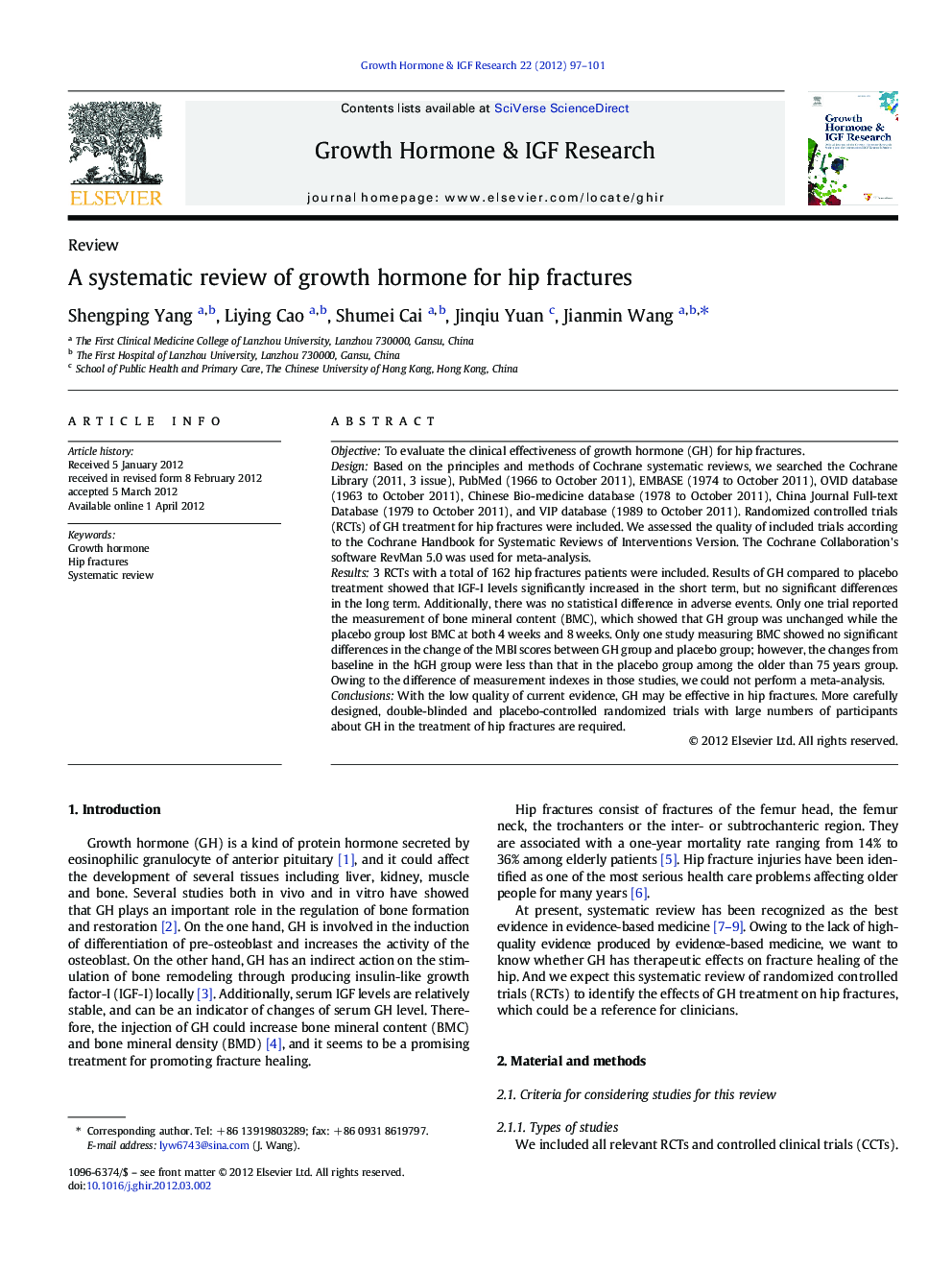 A systematic review of growth hormone for hip fractures