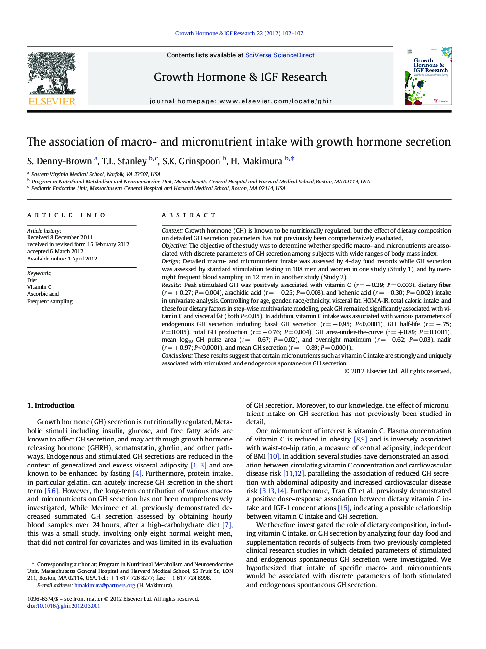 The association of macro- and micronutrient intake with growth hormone secretion