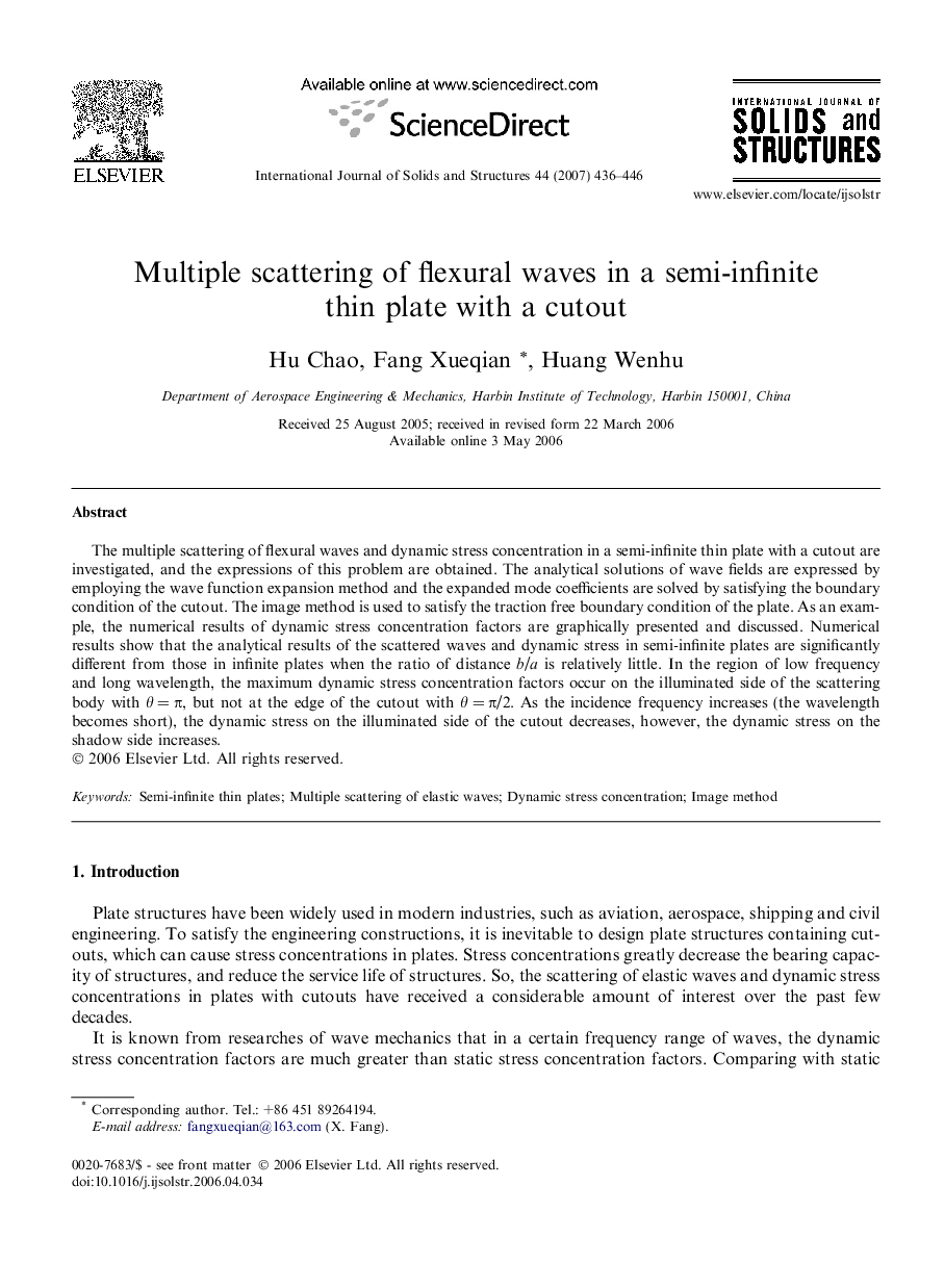 Multiple scattering of flexural waves in a semi-infinite thin plate with a cutout