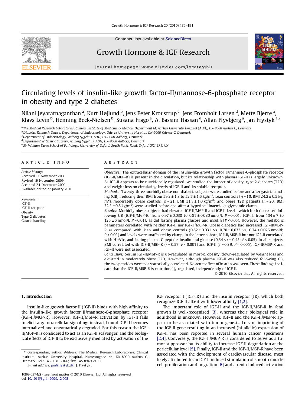 Circulating levels of insulin-like growth factor-II/mannose-6-phosphate receptor in obesity and type 2 diabetes