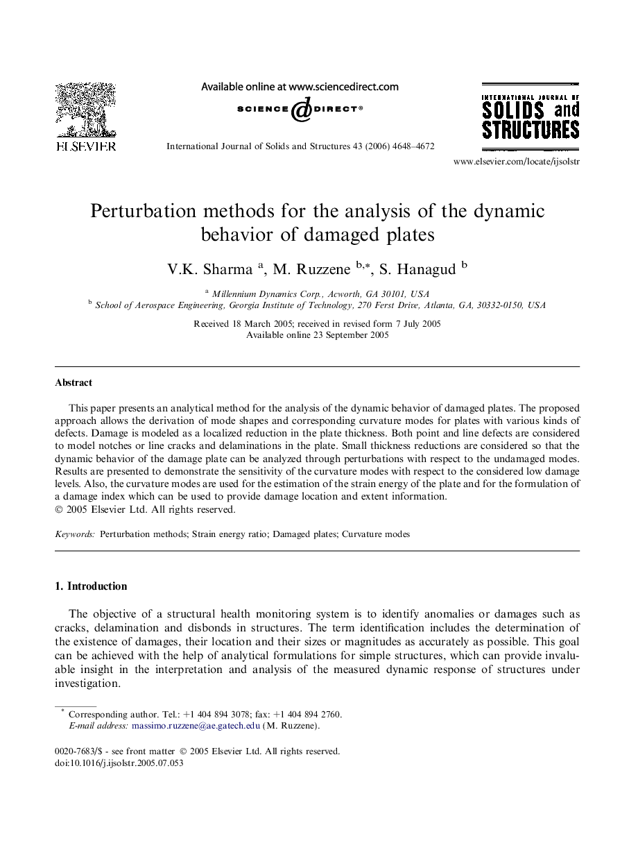 Perturbation methods for the analysis of the dynamic behavior of damaged plates