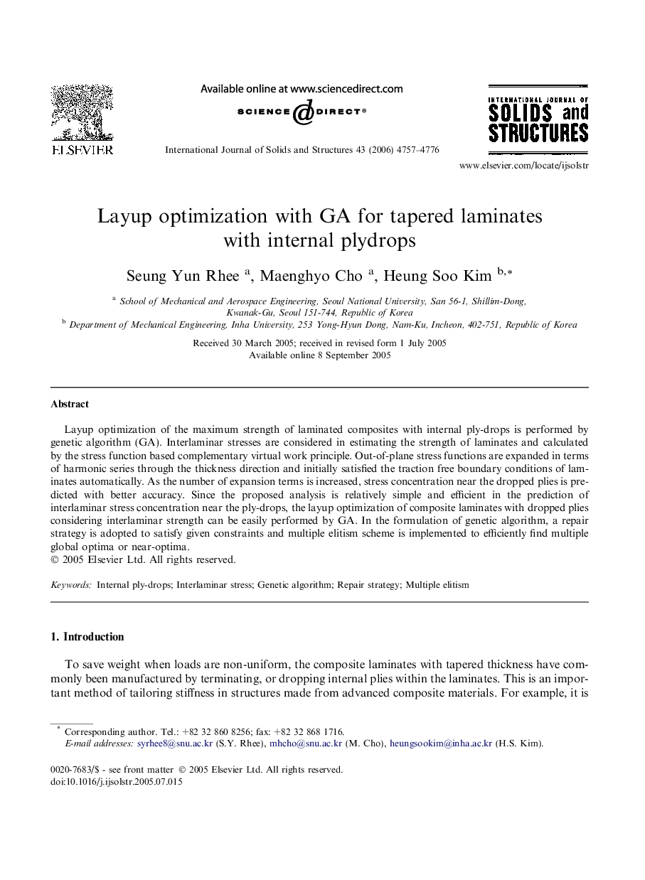 Layup optimization with GA for tapered laminates with internal plydrops