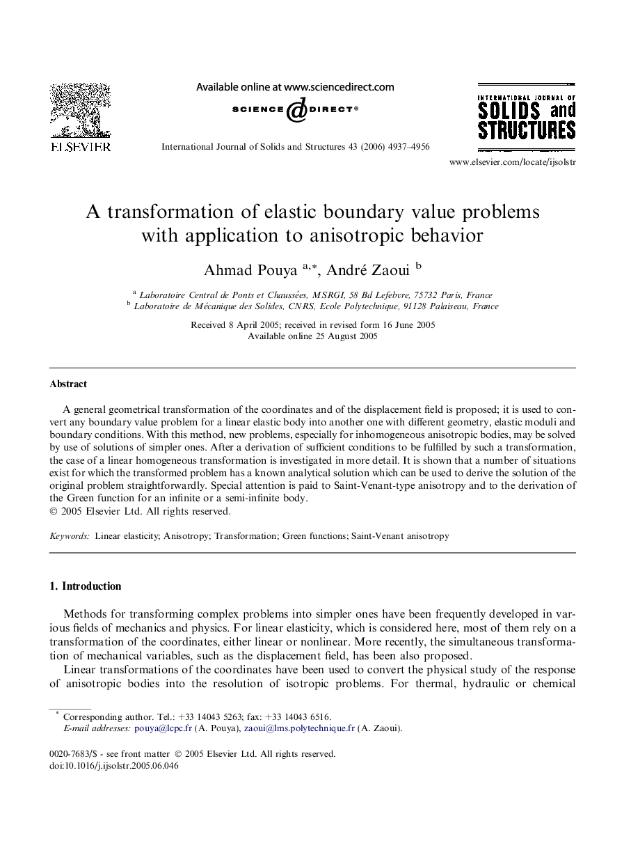 A transformation of elastic boundary value problems with application to anisotropic behavior