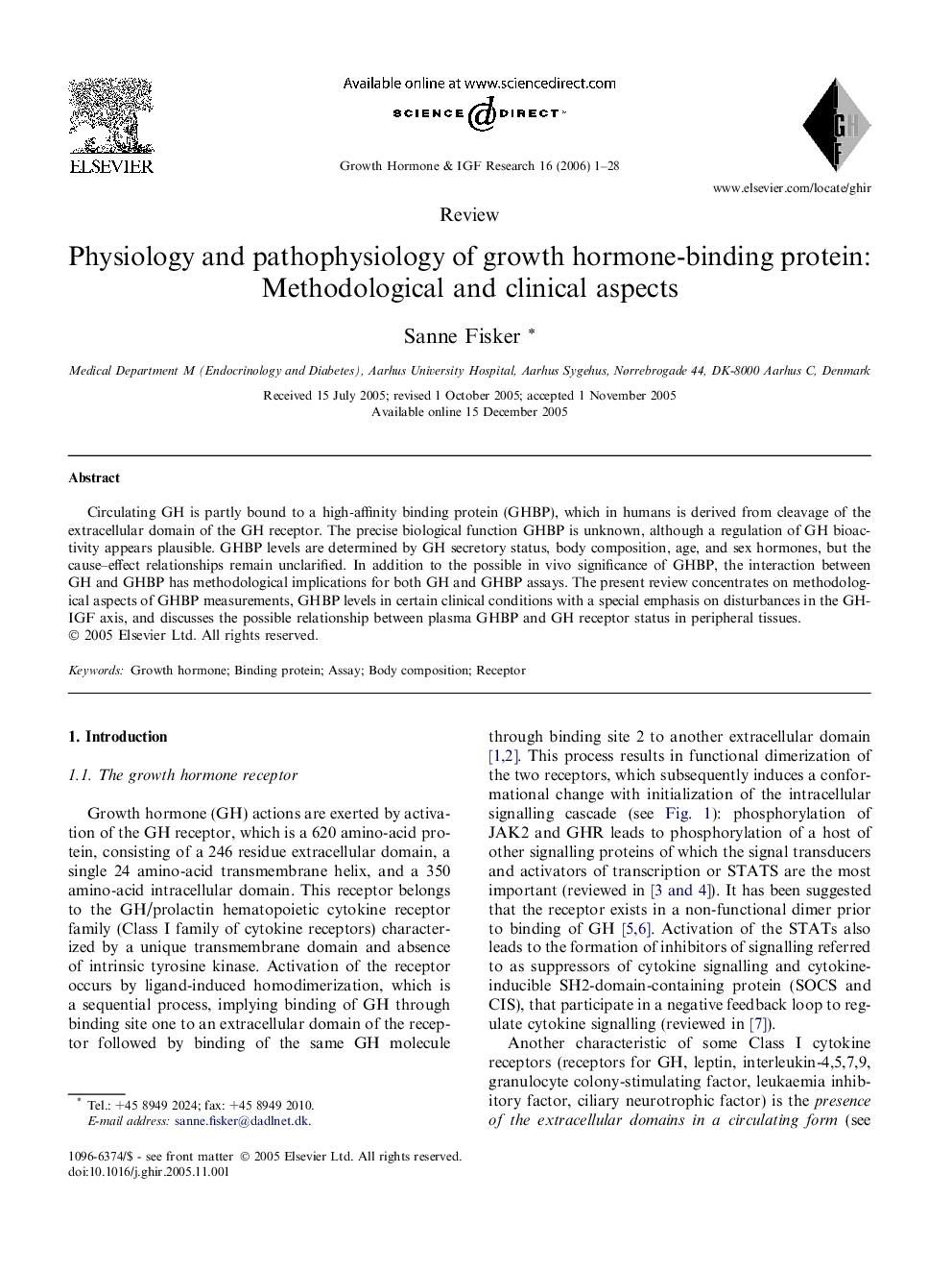 Physiology and pathophysiology of growth hormone-binding protein: Methodological and clinical aspects