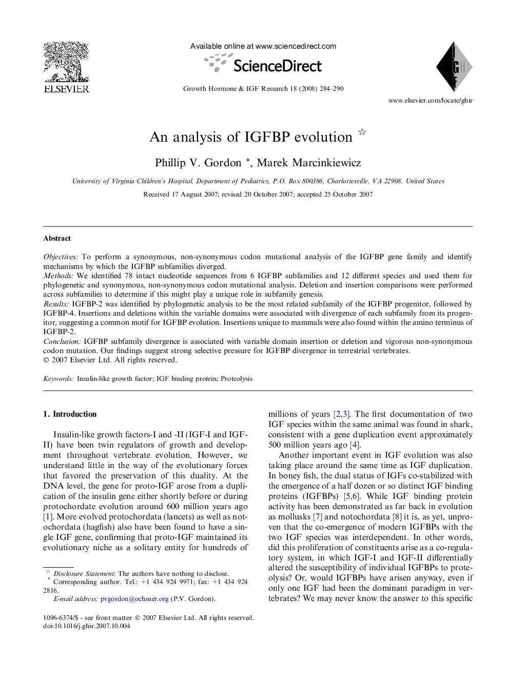 An analysis of IGFBP evolution 