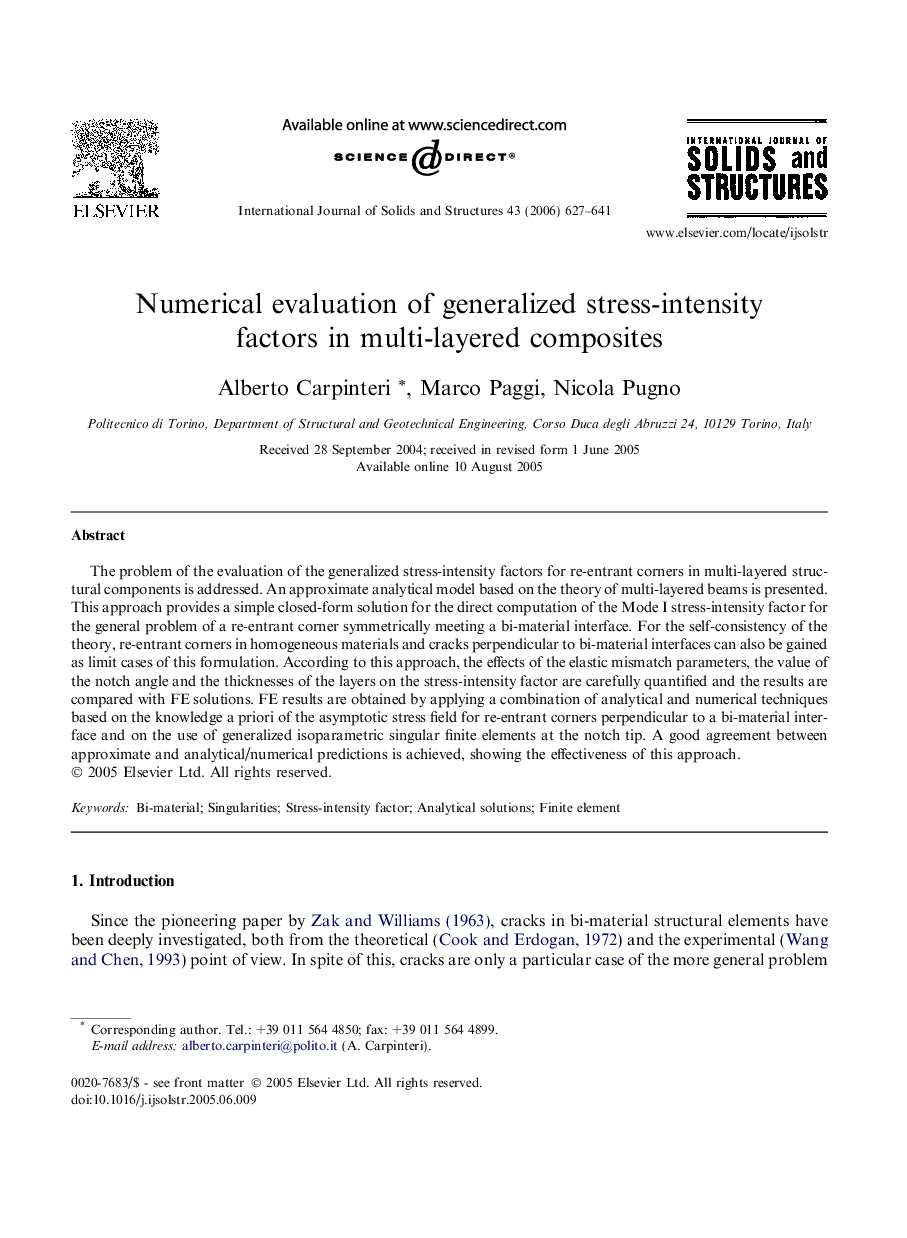 Numerical evaluation of generalized stress-intensity factors in multi-layered composites