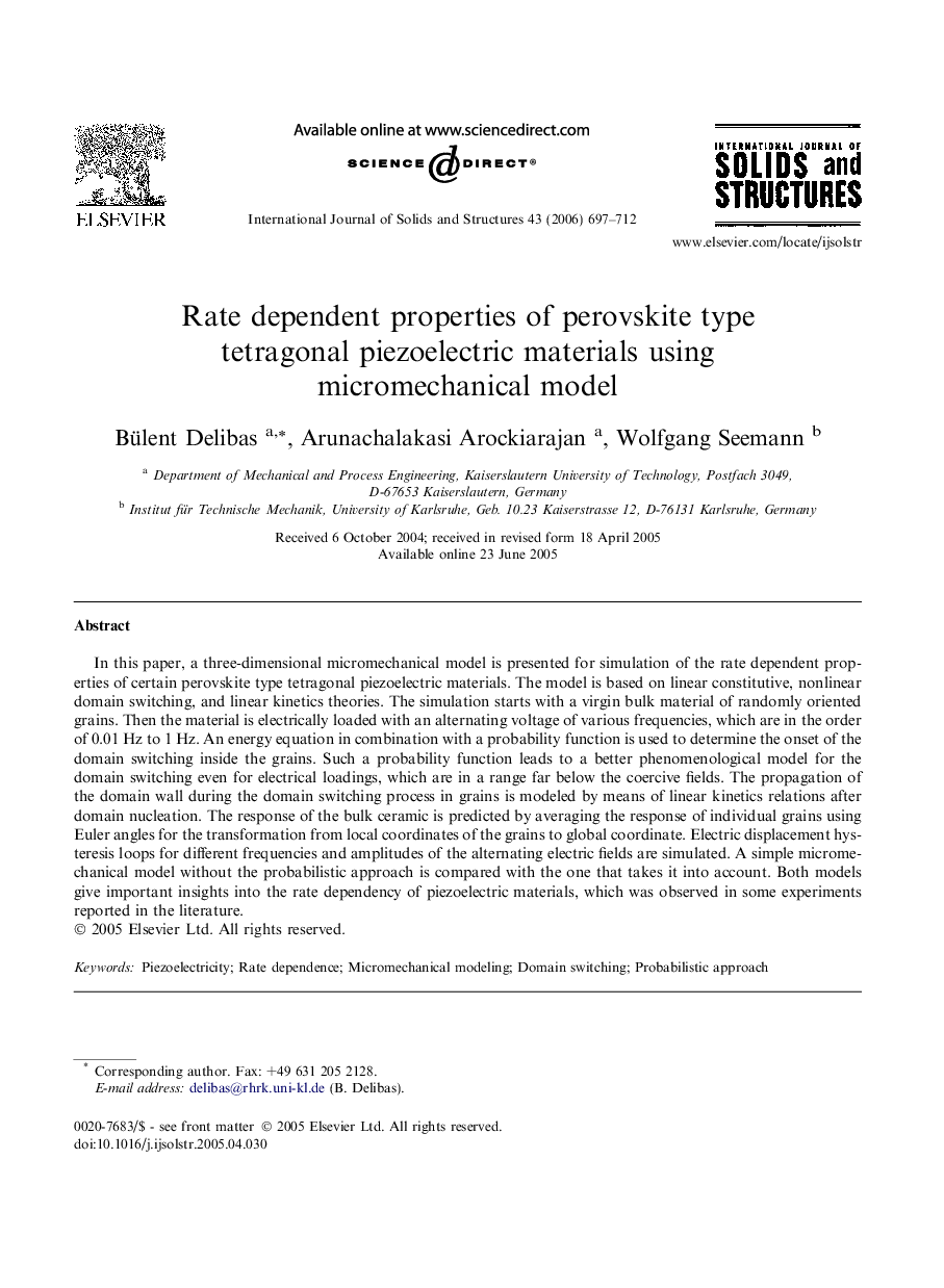 Rate dependent properties of perovskite type tetragonal piezoelectric materials using micromechanical model