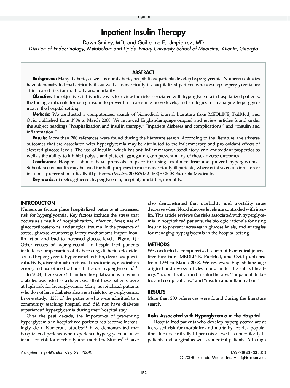 Inpatient insulin therapy