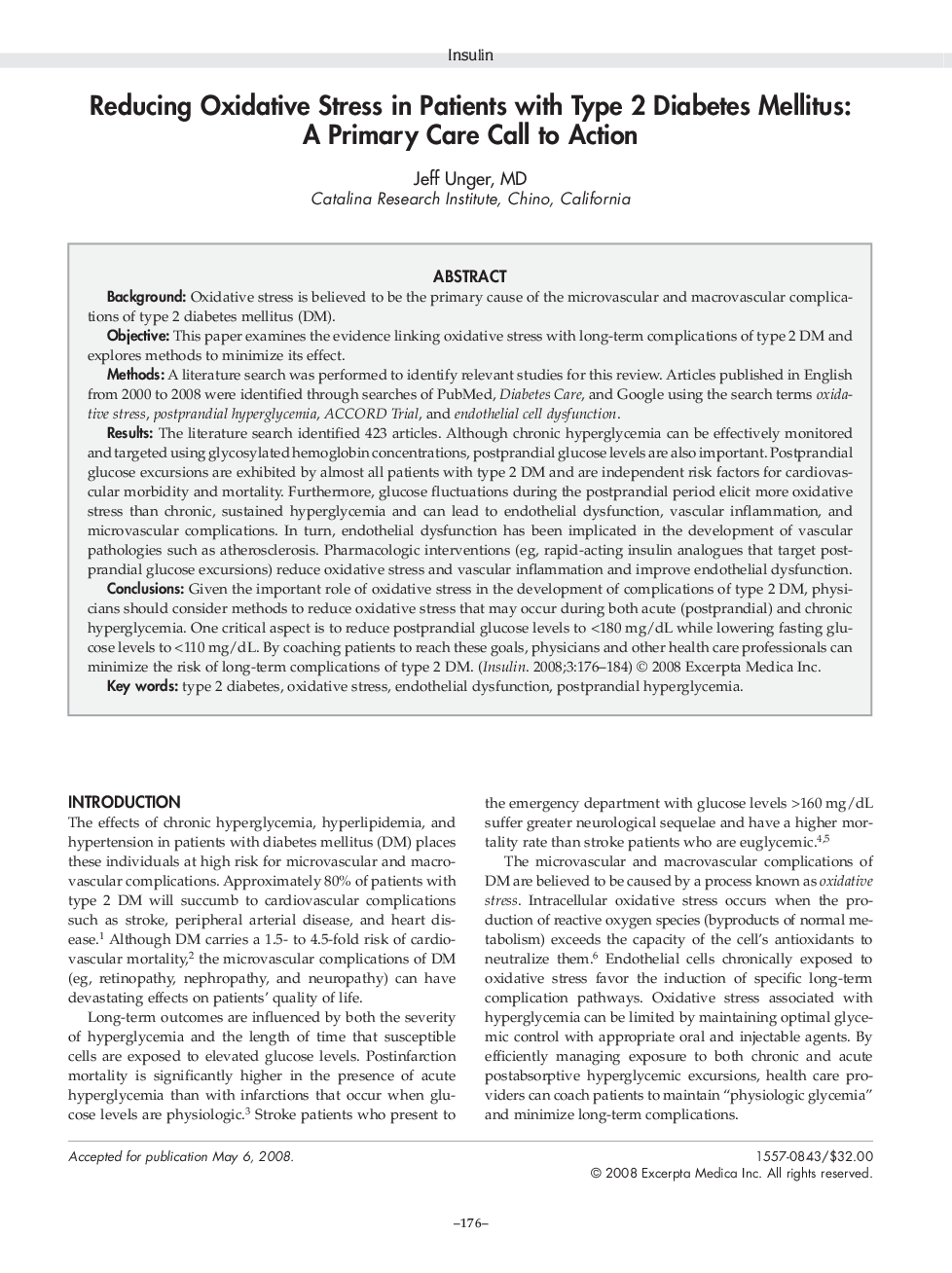 Reducing oxidative stress in patients with type 2 diabetes mellitus: A primary care call to action