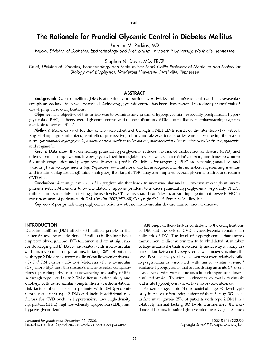 The Rationale for Prandial Glycemic Control in Diabetes Mellitus