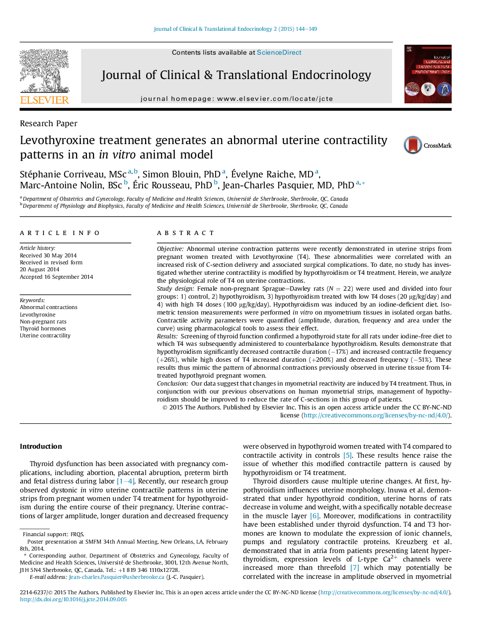 Levothyroxine treatment generates an abnormal uterine contractility patterns in an in vitro animal model 