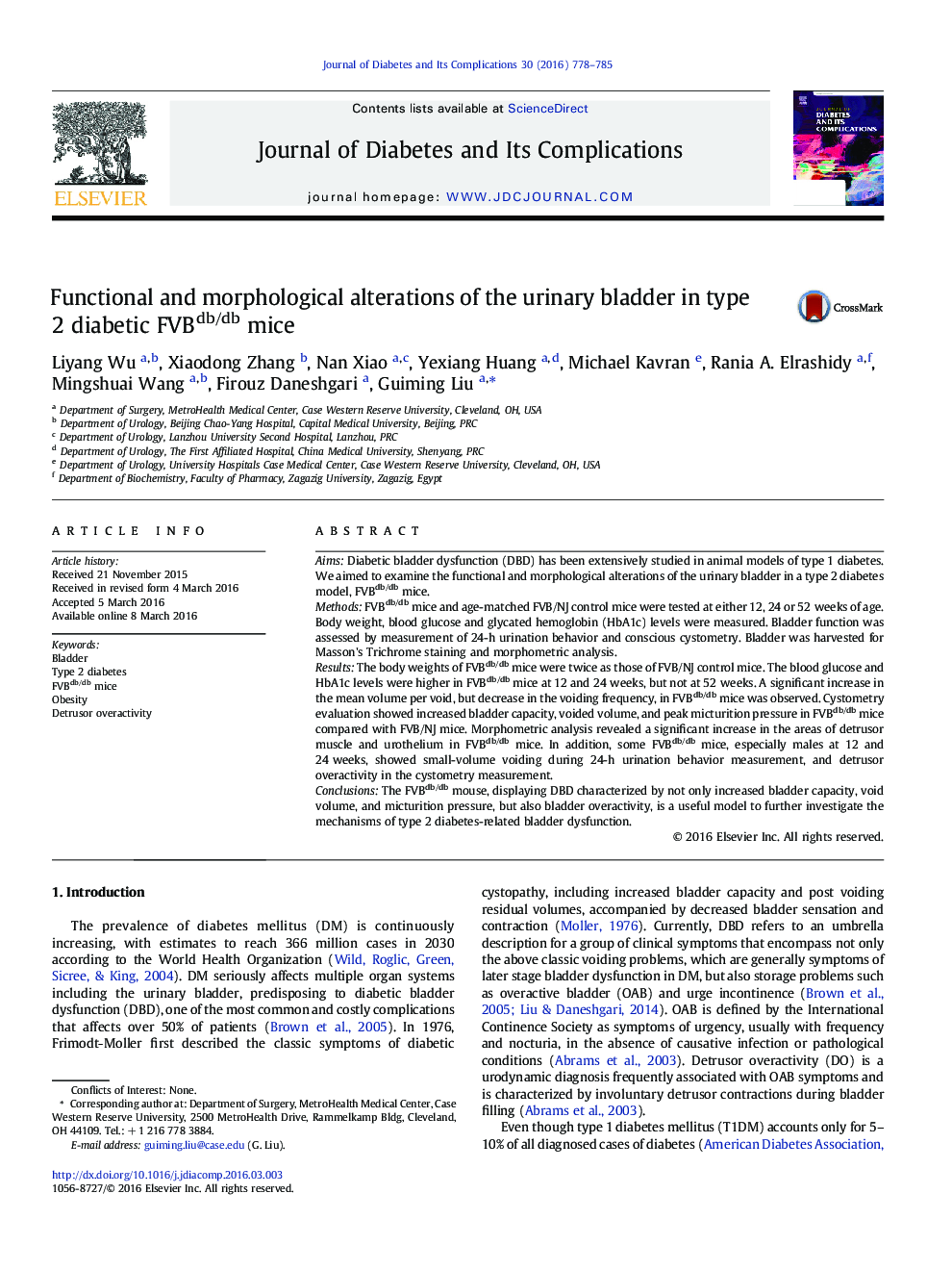 Functional and morphological alterations of the urinary bladder in type 2 diabetic FVBdb/db mice 