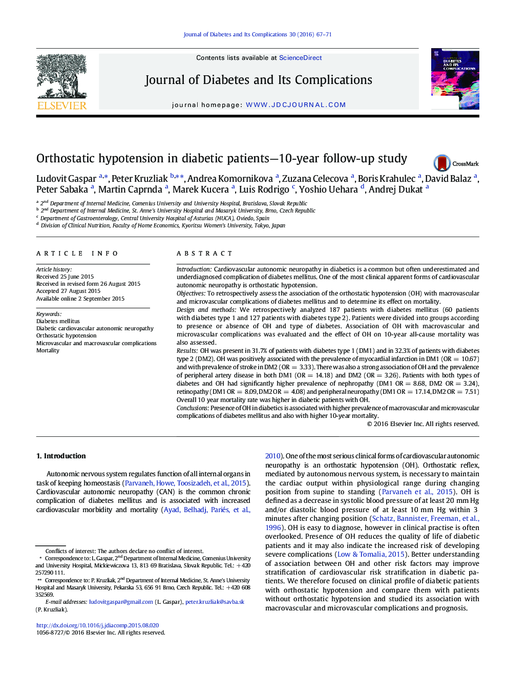 Orthostatic hypotension in diabetic patients—10-year follow-up study 