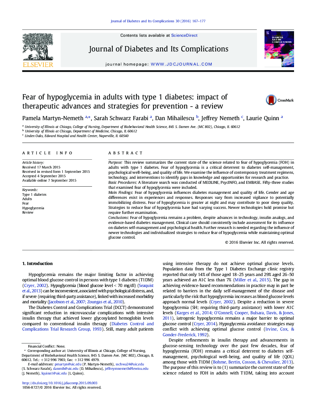 Fear of hypoglycemia in adults with type 1 diabetes: impact of therapeutic advances and strategies for prevention - a review 