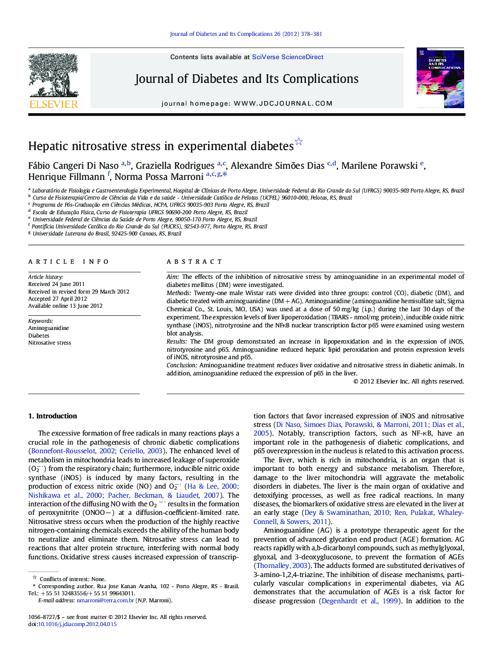 Hepatic nitrosative stress in experimental diabetes 